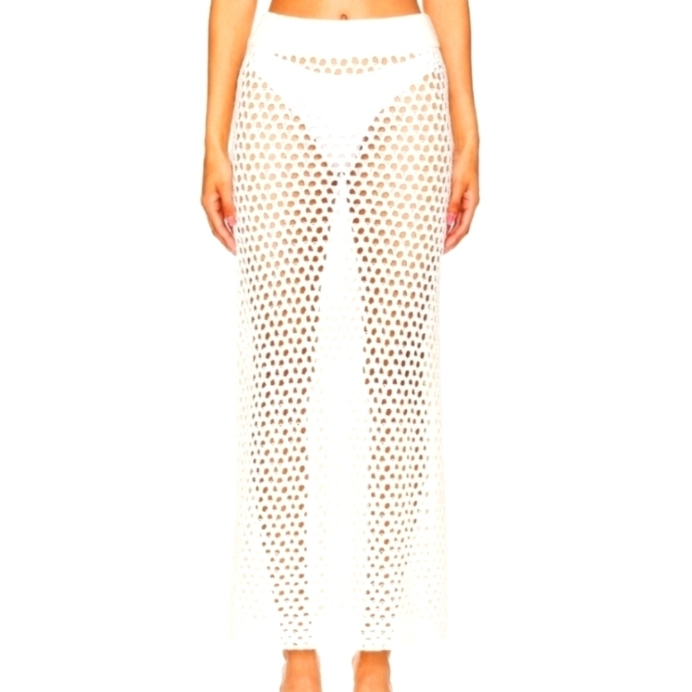 12th Tribe White Maxi Skirt With Attached Sequin Undergarment Size Large